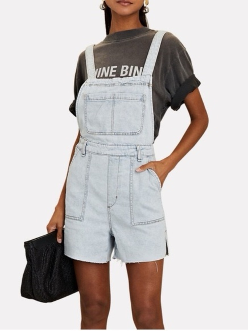 WeWoreWhat Light Wash Denim Short Overalls
